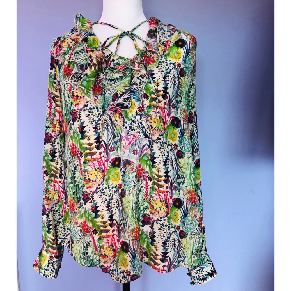 0039 iItaly silk floral ruffle blouse
